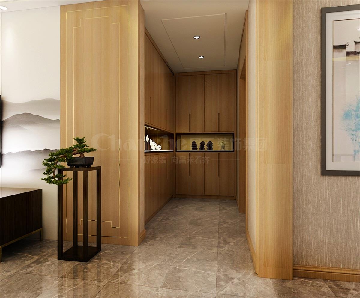 進(jìn)門(mén)處的鞋柜，既滿足了屋主的生活習(xí)慣，又體現(xiàn)出對(duì)自然人文古意的喜好之情。